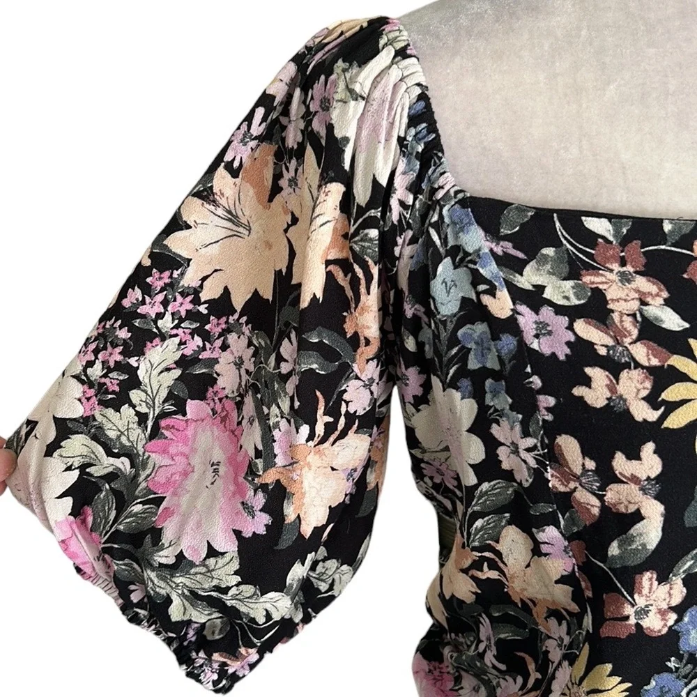 Saltwater Luxe Lenny Multi Floral Oasis Puff Sleeve Off Shoulder Crop Top - M - Picture 6 of 16